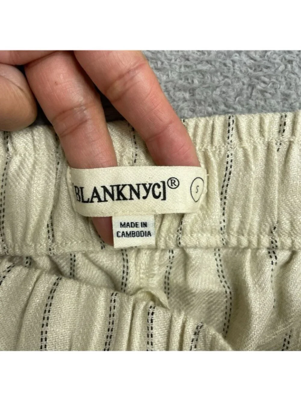 NWOT Blanknyc Women's S Linen-Blend Striped Beige Shorts Elastic Waist B0666